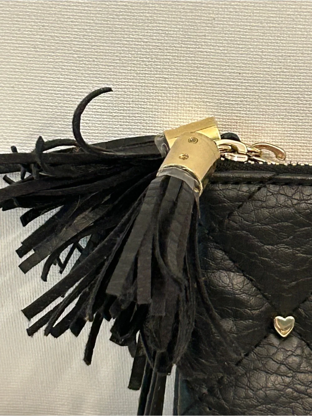 Juicy Couture Quilted Black Wristlet Clutch with Gold Heart Accents